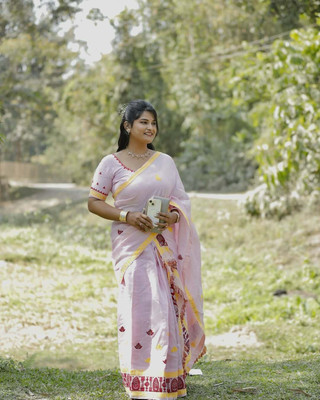 Sheden Lopez Creation Woven Mekhela Chador Cotton Silk Saree(Pink)