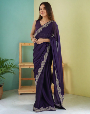 Dwarros Solid/Plain Saree with Attached Blouse Cotton Silk Saree(Red)