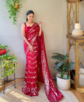 Divastri Embellished Bollywood Georgette Saree(Pink)