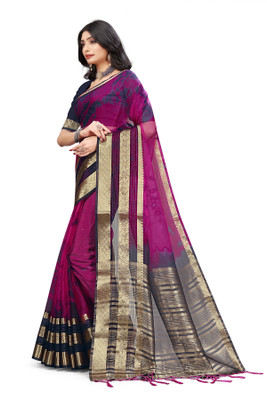 Aarunika LGF Striped Bollywood Organza Saree(Purple)