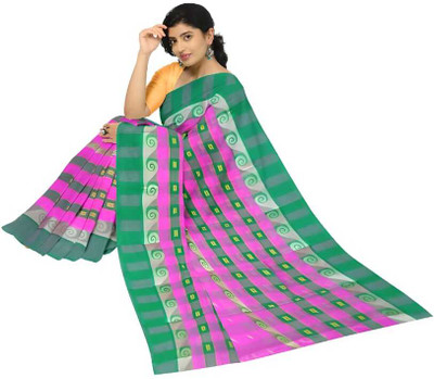 Maa laxmi saree center Printed Tant Pure Cotton Saree(Pink, Green)
