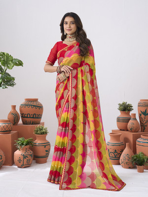 Laxmipati sarees Printed Saree with Attached Blouse Chiffon Saree(Multicolor)