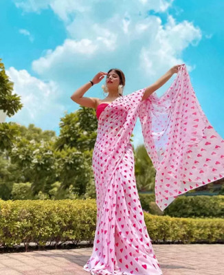 GC FAB Embroidered Leheria Georgette Saree(Pink)