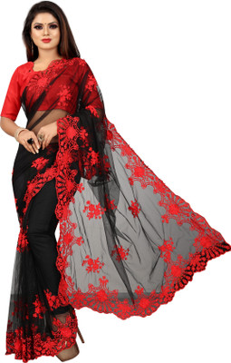 YASHVI Embroidered Bollywood Net Saree(Black)