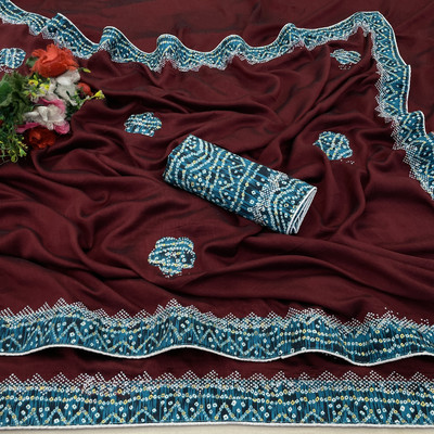 RIDDHISIDDHI NX Printed Bollywood Silk Blend Saree(Maroon)