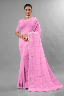 SHREEEE FASHION Embroidered, Striped, Self Design Bollywood Georgette Saree(Pink)