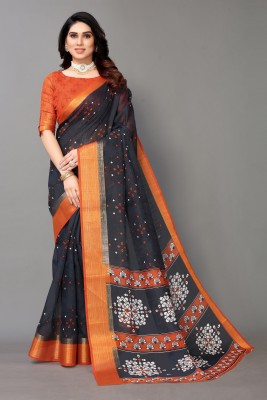 Winza Designer Self Design, Printed, Solid/Plain Daily Wear Cotton Blend, Cotton Silk Saree(Grey)