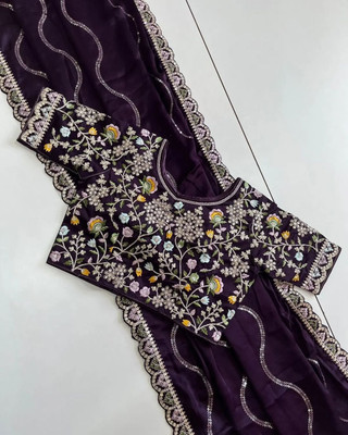 GOLDOLL FAB Embroidered Bollywood Chiffon Saree(Blue)