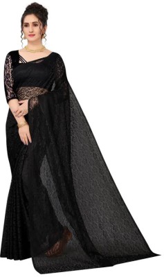 Vragi Self Design, Dyed, Woven Bollywood Net Saree(Black)