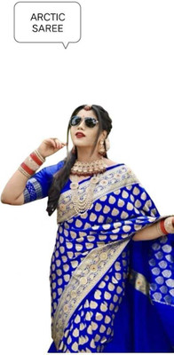 ARCTIC SAREES Woven Banarasi Handloom Silk Blend Saree(Blue)