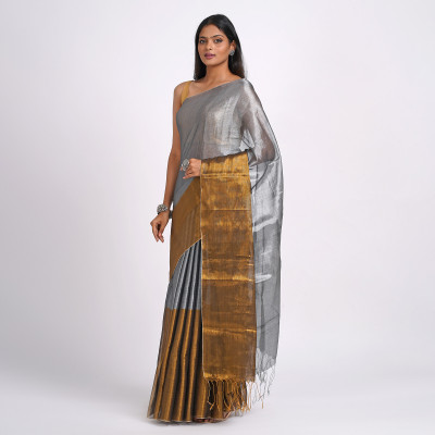 Teejh Solid/Plain Bollywood Tissue Saree(Gold)