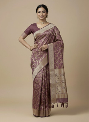 VIDRA Woven Saree with Attached Blouse Satin, Brocade Saree(Purple)