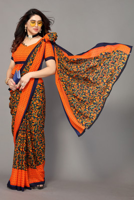 ANIRAV Printed, Digital Print Bollywood Georgette Saree(Orange)