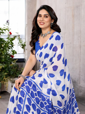 AMBUJAINTERNATIONAL Printed Bollywood Georgette Saree(Blue, White)