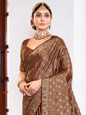 Divastri Embellished Banarasi Pure Silk Saree(Brown)