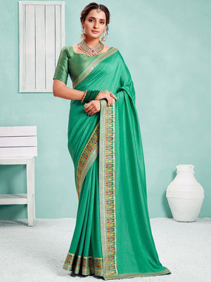 Anouk Rustic Solid/Plain Daily Wear Silk Blend Saree(Light Green)