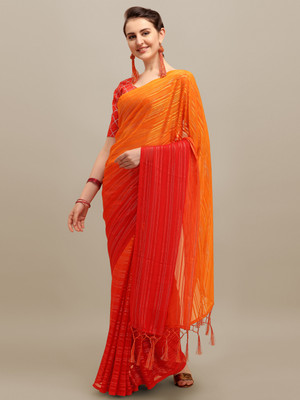 Divastri Printed Bandhani Silk Blend Saree(Red)