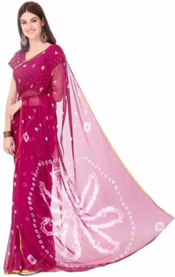 Swarne Printed Bandhani Chiffon Saree(Magenta)