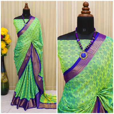 VILLAGIUS Printed Mysore Pure Silk Saree(Light Green)