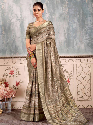 Divastri Printed Madurai Silk Blend Saree(Multicolor)