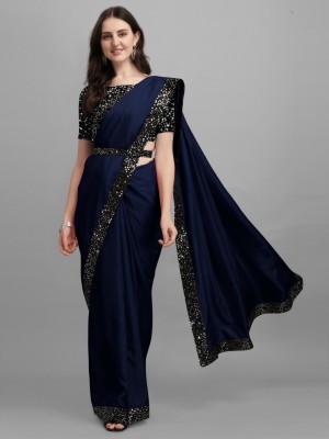 A SALES Self Design Bollywood Silk Blend Saree(Blue)