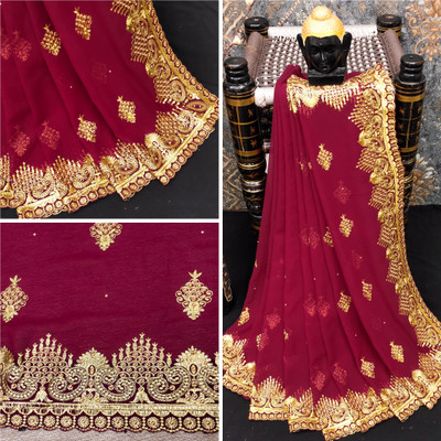KHRITI FAB Embroidered Bollywood Georgette Saree(Maroon)