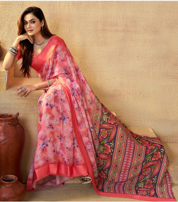 Samah Floral Print Bollywood Georgette Saree(Red)