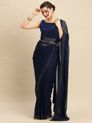 Sareemall Self Design Bollywood Georgette Saree(Dark Blue)