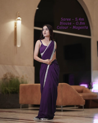 radhe creation Solid/Plain Daily Wear Handloom Georgette Saree(Magenta)