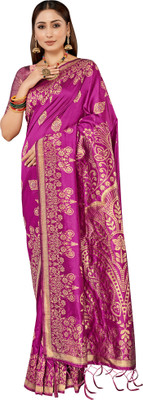 Akhilam Embroidered Banarasi Cotton Silk Saree(Purple)