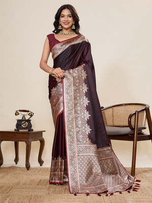Upalksh Woven, Embellished Handloom Jacquard, Cotton Silk Saree(Maroon)