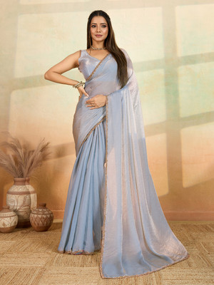 Sasta Bazar Solid/Plain Bollywood Satin Saree(Grey)