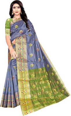 KRISHNAN CREATION Woven, Embellished Baluchari Jacquard Saree(Multicolor)