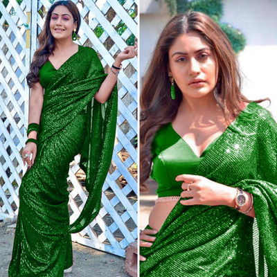 AnjaniTextiles Embroidered, Embellished Bollywood Georgette Saree(Green)