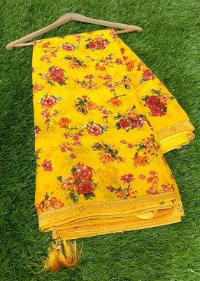 TELIRAJ.FASHION. Printed Bollywood Georgette Saree(Yellow)