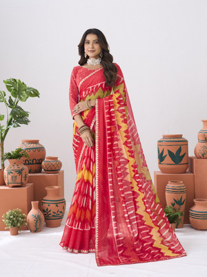 Laxmipati sarees Printed Saree with Attached Blouse Chiffon Saree(Red)