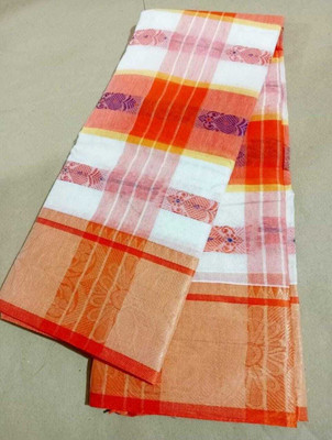 Moumitasaree Self Design, Solid/Plain Tant Pure Cotton Saree(Orange, Blue)