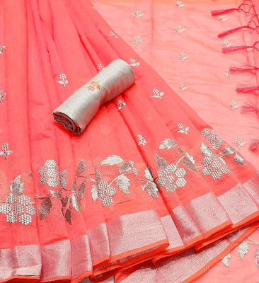 Quexle Dyed Ikkat Cotton Linen Saree(Magenta)