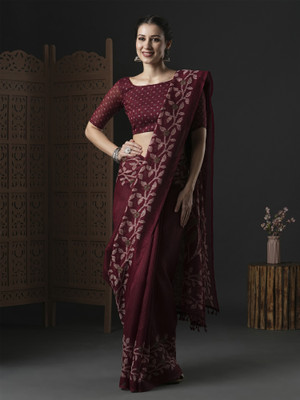 Sareemall Printed Daily Wear Cotton Blend Saree(Maroon)