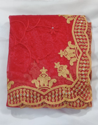 Vijay Fashion Embroidered Bollywood Net Saree(Red)