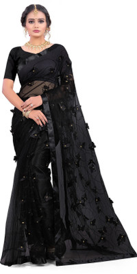 Adroit Management Embroidered Bollywood Net Saree(Black)