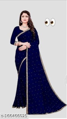 Suntex Self Design Bollywood Lycra Blend Saree(Dark Blue)