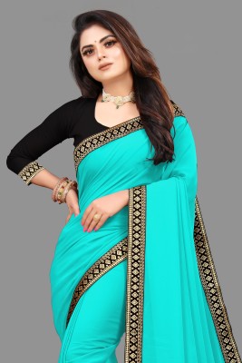 saarik Solid/Plain, Embellished Bollywood Georgette, Chiffon Saree(Multicolor, Black)