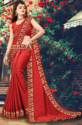 RichEraa Self Design Bollywood Lycra Blend, Chiffon Saree(Red, Orange)