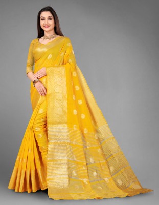 Hare Krishna Self Design, Woven Kanjivaram Pure Cotton, Cotton Silk Saree(Yellow)