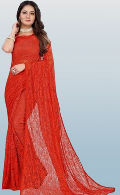 SwiftStyle Solid/Plain Bollywood Net Saree(Red)