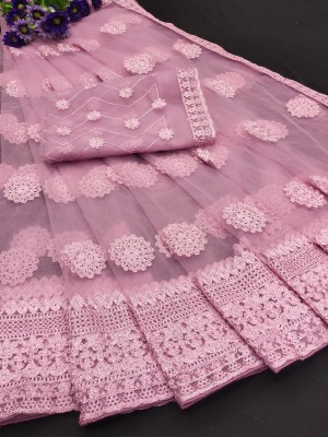 GEZREL Embroidered Leheria Net Saree(Pink)