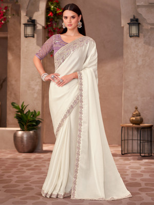 all about you Embellished Bollywood Georgette Saree(Beige)
