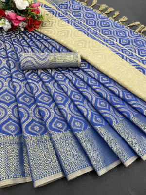 MM VENTURE Woven Kanjivaram Pure Silk Saree(Blue)