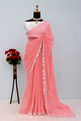 VEERAETHNIC Woven, Embellished Daily Wear Georgette Saree(Pink)